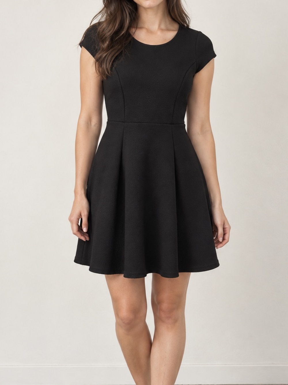Black Cap-Sleeve Fit & Flare Dress